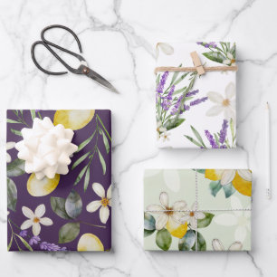 Modern Lemon floral Citrus Wedding  Wrapping Paper