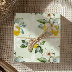Modern Lemon floral Citrus Wedding  Wrapping Paper Sheet