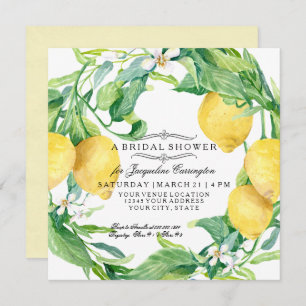 Modern Lemon Floral Flower Wreath Bridal Shower Invitation