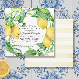 Modern Lemon Floral Flower Wreath Bridal Shower Invitation