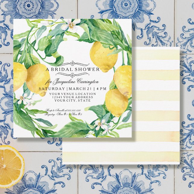 Modern Lemon Floral Flower Wreath Bridal Shower Invitation (Creator Uploaded)
