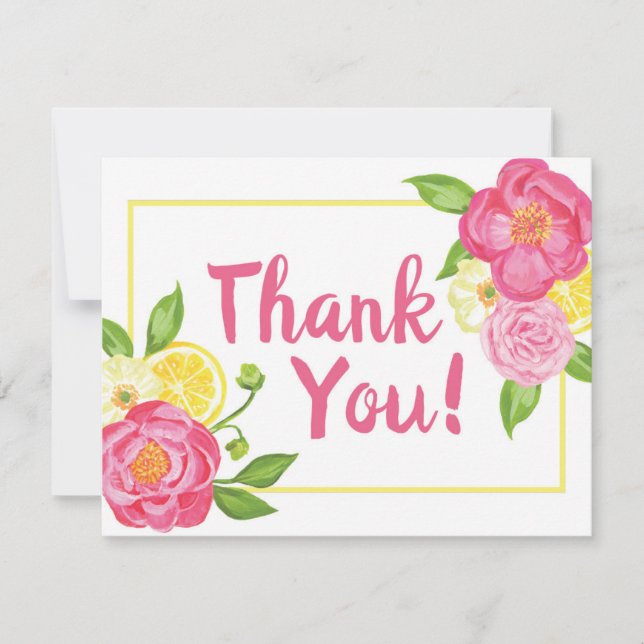 Modern Lemon Floral Thank You Card (Front)