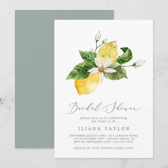 Modern Lemon Garden Bridal Shower Invitation (Front/Back)