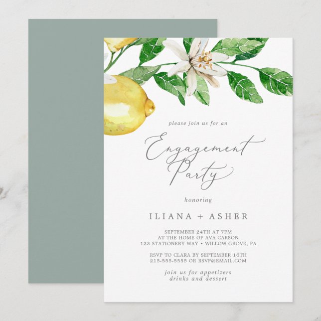 Modern Lemon Garden Engagement Party Invitation (Front/Back)