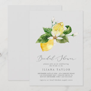 Modern Lemon Garden   Grey Bridal Shower Invitation