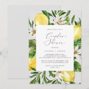 Modern Lemon Garden   Grey Couples Shower Invitation