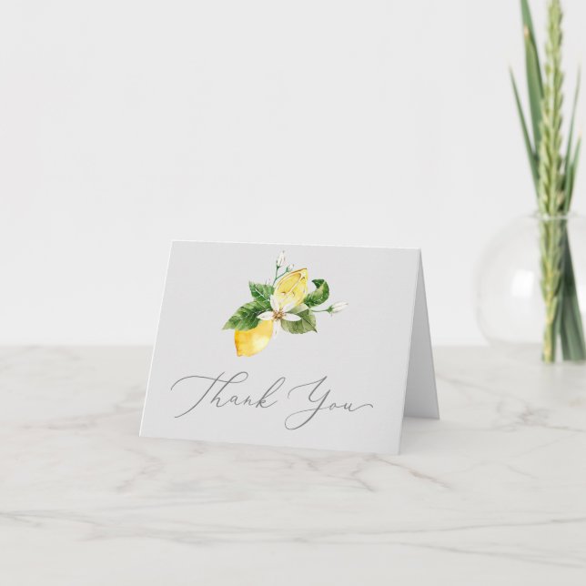 Modern Lemon Garden | Grey Wedding Thank You Card (Front)
