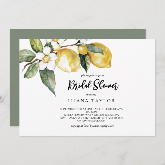 Modern Lemon Garden Horizontal Bridal Shower Invitation (Front/Back)