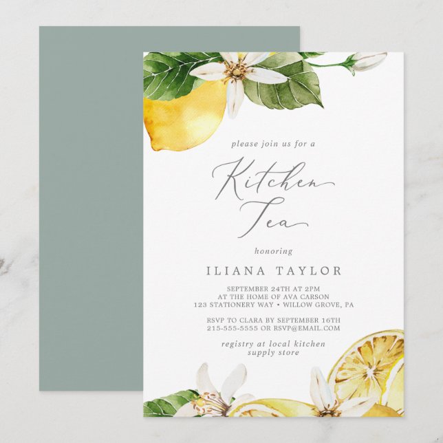 Modern Lemon Garden Kitchen Tea Invitation (Front/Back)