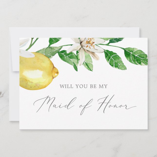 Modern Lemon Garden Maid of Honour Proposal Card (Front)