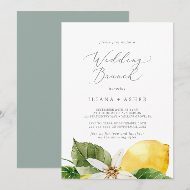 Modern Lemon Garden Wedding Brunch Invitation (Front/Back)