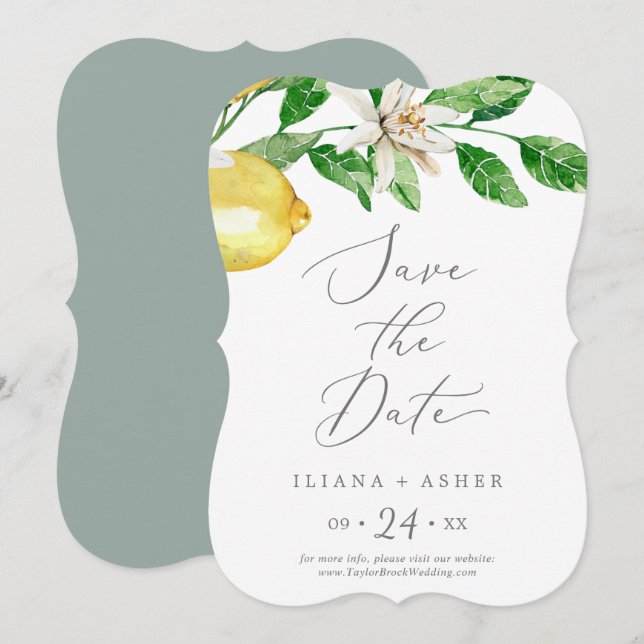 Modern Lemon Garden Wedding Save The Date (Front/Back)