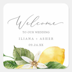 Modern Lemon Garden Wedding Welcome Square Sticker