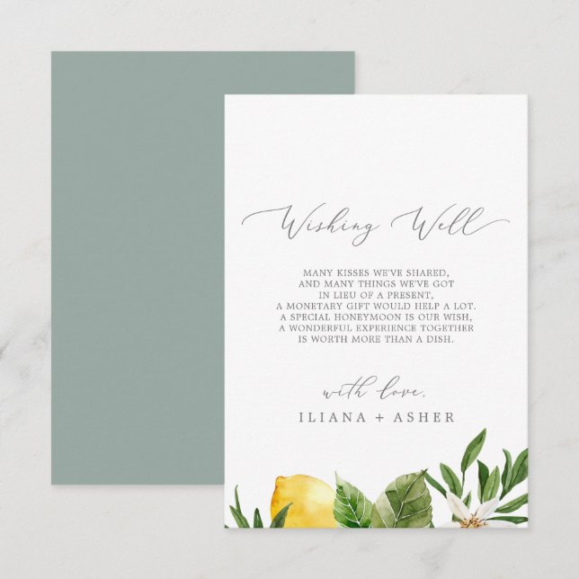 Modern Lemon Garden Wishing Well Card (Front/Back)