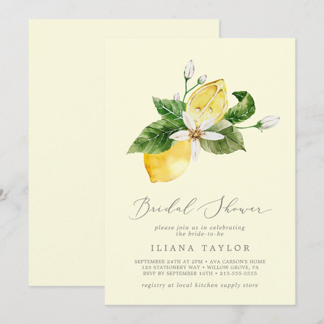 Modern Lemon Garden | Yellow Bridal Shower Invitation (Front/Back)