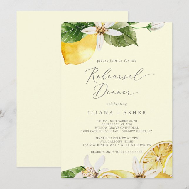 Modern Lemon Garden | Yellow Rehearsal Dinner Invitation (Front/Back)