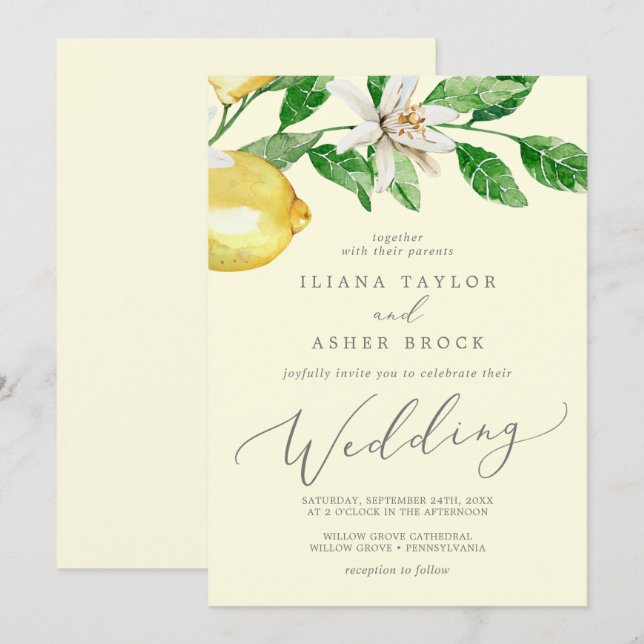 Modern Lemon Garden | Yellow Wedding Invitation (Front/Back)
