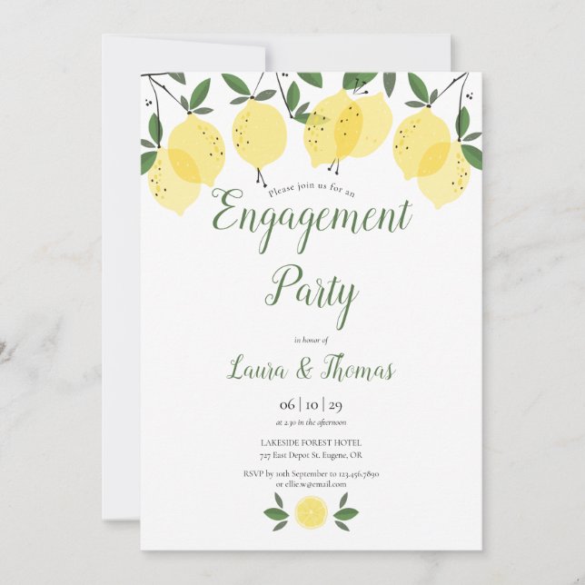 Modern Lemon Greenery Engagement Party Invitation (Front)