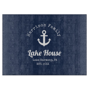 Modern Lemon Lake House Family Name Cutting Board