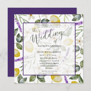 Modern Lemon & Lavender Foliage Wedding Invitation
