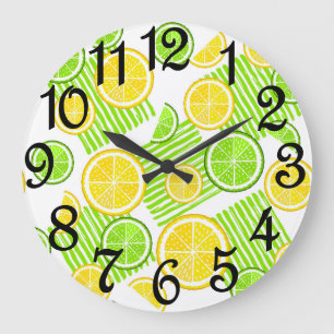Modern Lemon Lime Kitchen  Large Clock