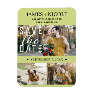 Modern Lemon Lime Save the Date Wedding 3 Photos Magnet