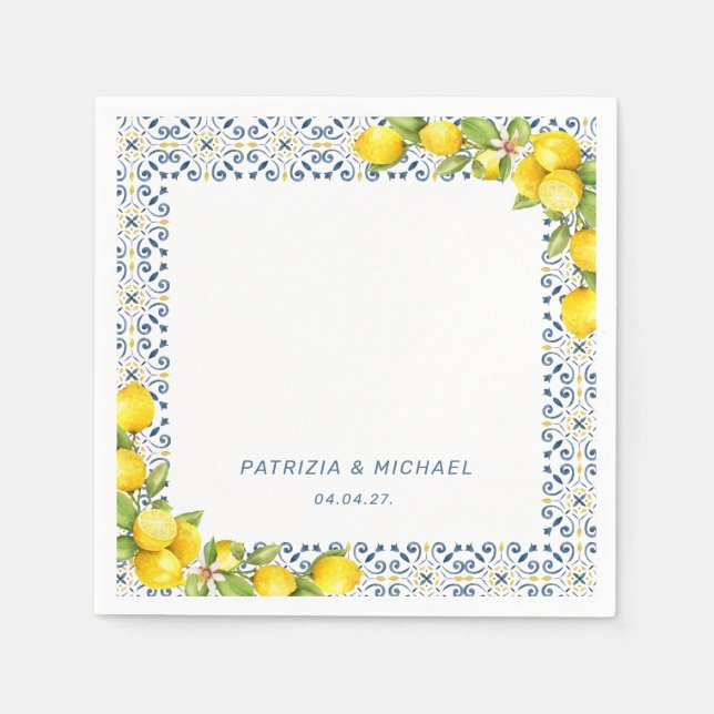  Modern Lemon Mediterranean Wedding  Napkin (Front)