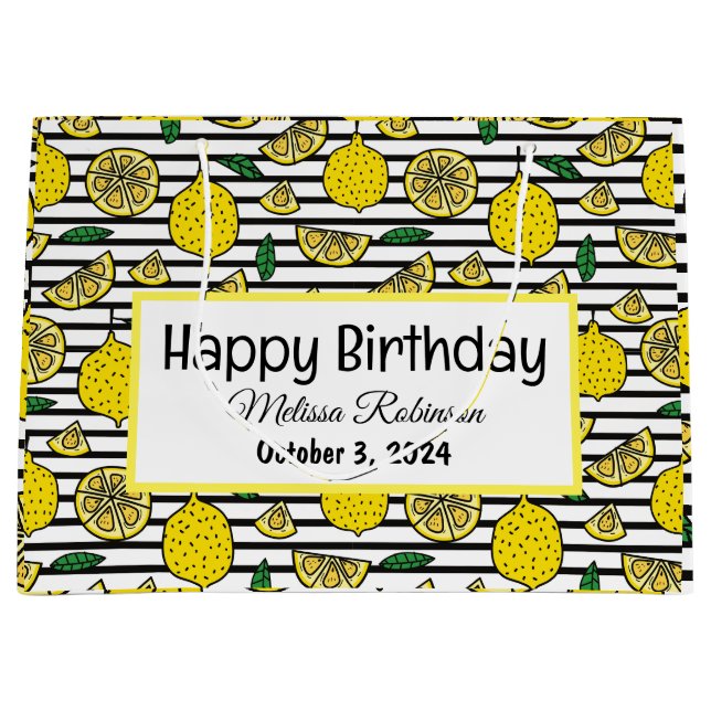 Modern lemon Pattern Birthday Large Gift Bag (Front)
