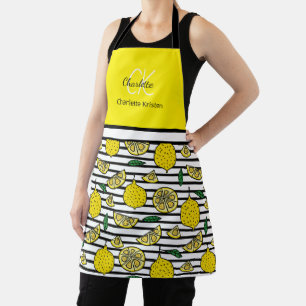 Modern Lemon Pattern Monogram Name Apron