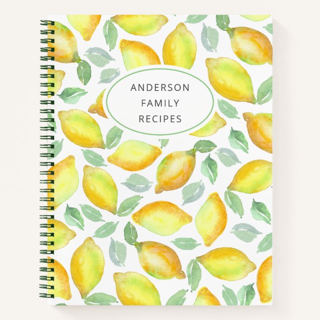 Modern Lemon Pattern Personalised Recipe Notebook (Front)