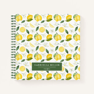 Modern Lemon Pattern Personalised Recipe Notebook