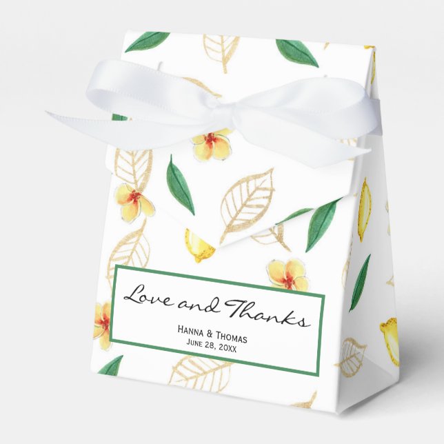 Modern Lemon Script Love and Thanks Wedding Favour Box (Front Side)