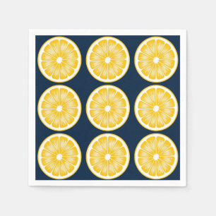 Modern Lemon Slice Navy Blue & Yellow Napkin