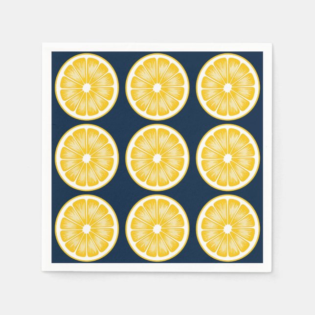 Modern Lemon Slice Navy Blue & Yellow  Napkin (Front)