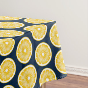 Modern Lemon Slice Navy Blue & Yellow Tablecloth