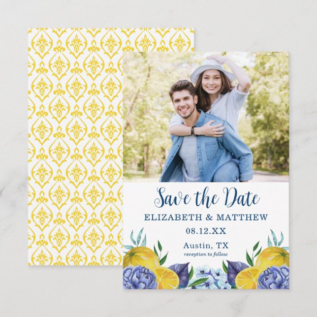 Modern Lemon Summer Wedding Save the Date (Front/Back)