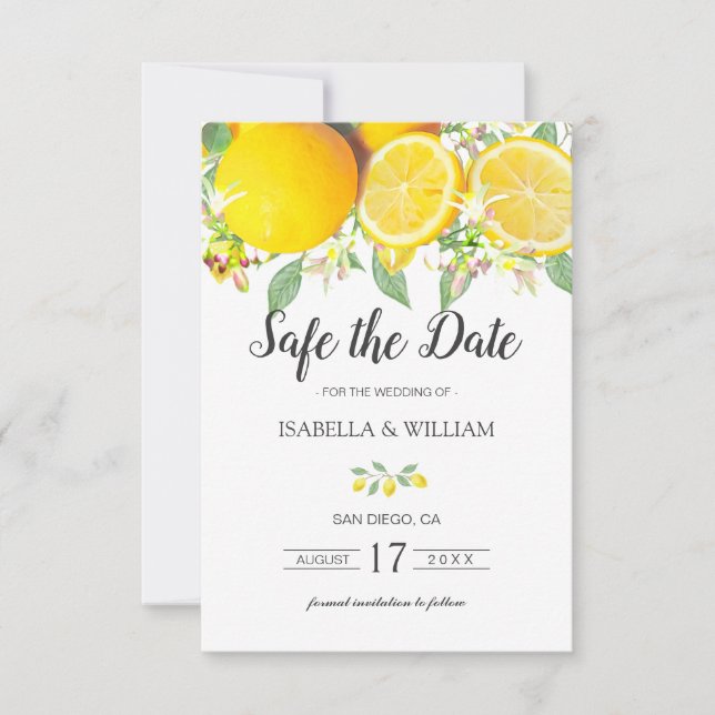 Modern Lemon Summer Wedding Save the Date Announcement (Front)