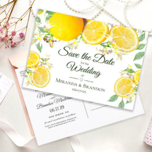 Modern Lemon Summer Wedding Save the Date Announcement Postcard