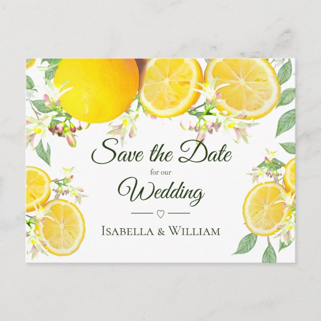 Modern Lemon Summer Wedding Save the Date Announcement Postcard (Front)