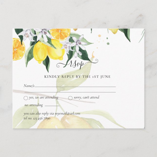Modern Lemon Tree RSVP Wedding  Postcard (Front)