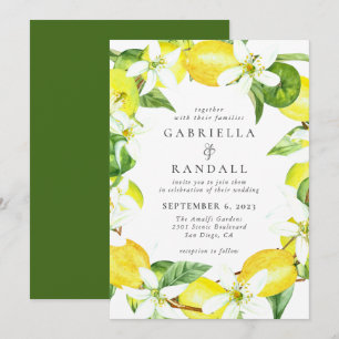 Modern Lemon Watercolor Wedding Invitation
