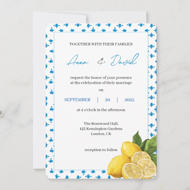 Modern Lemon Wedding Invitation | Minimal Citrus D (Front)