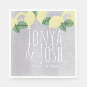 Modern Lemon Wreath Citrus Yellow Grey Napkin