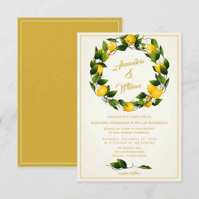Modern Lemon Wreath Garden | Wedding Invitation (Front/Back)