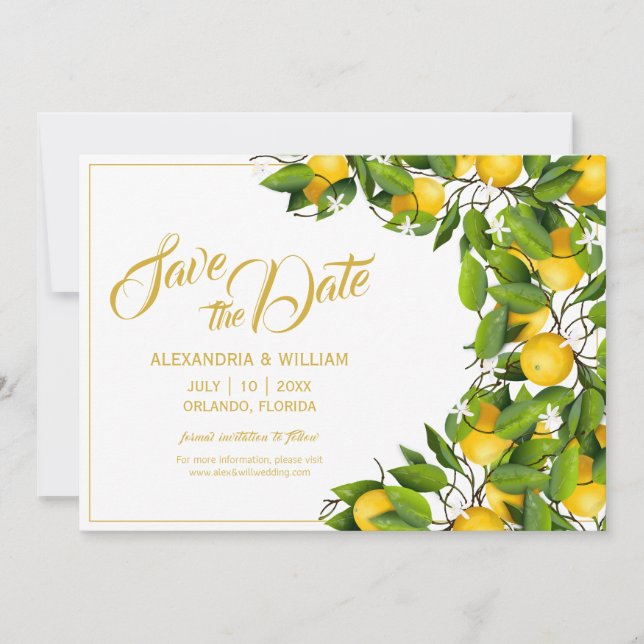 Modern Lemon Wreath Garden | Wedding Save The Date (Front)
