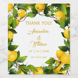 Modern Lemon Wreath Garden   Wedding Wine Label