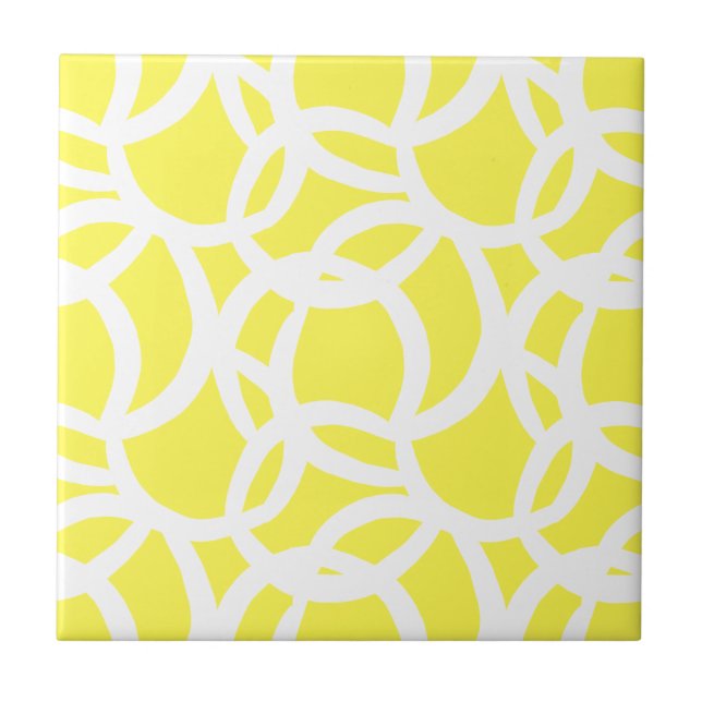 Modern Lemon Yellow and White Abstract Pattern Tile (Front)