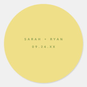 Modern Lemon Yellow Bride Groom Names Wedding Classic Round Sticker