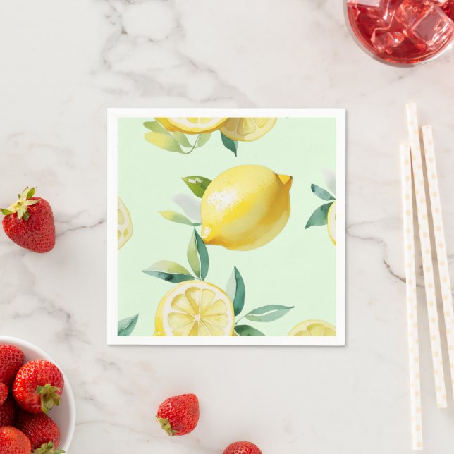 Modern lemon yellow floral script bridal shower napkin (Insitu)