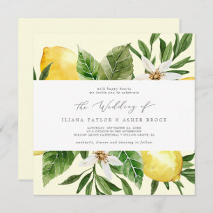 Modern Lemon   Yellow Square Wedding Invitation